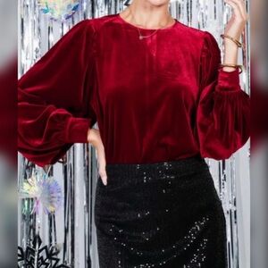 Red Velvet Balloon Sleeve Top